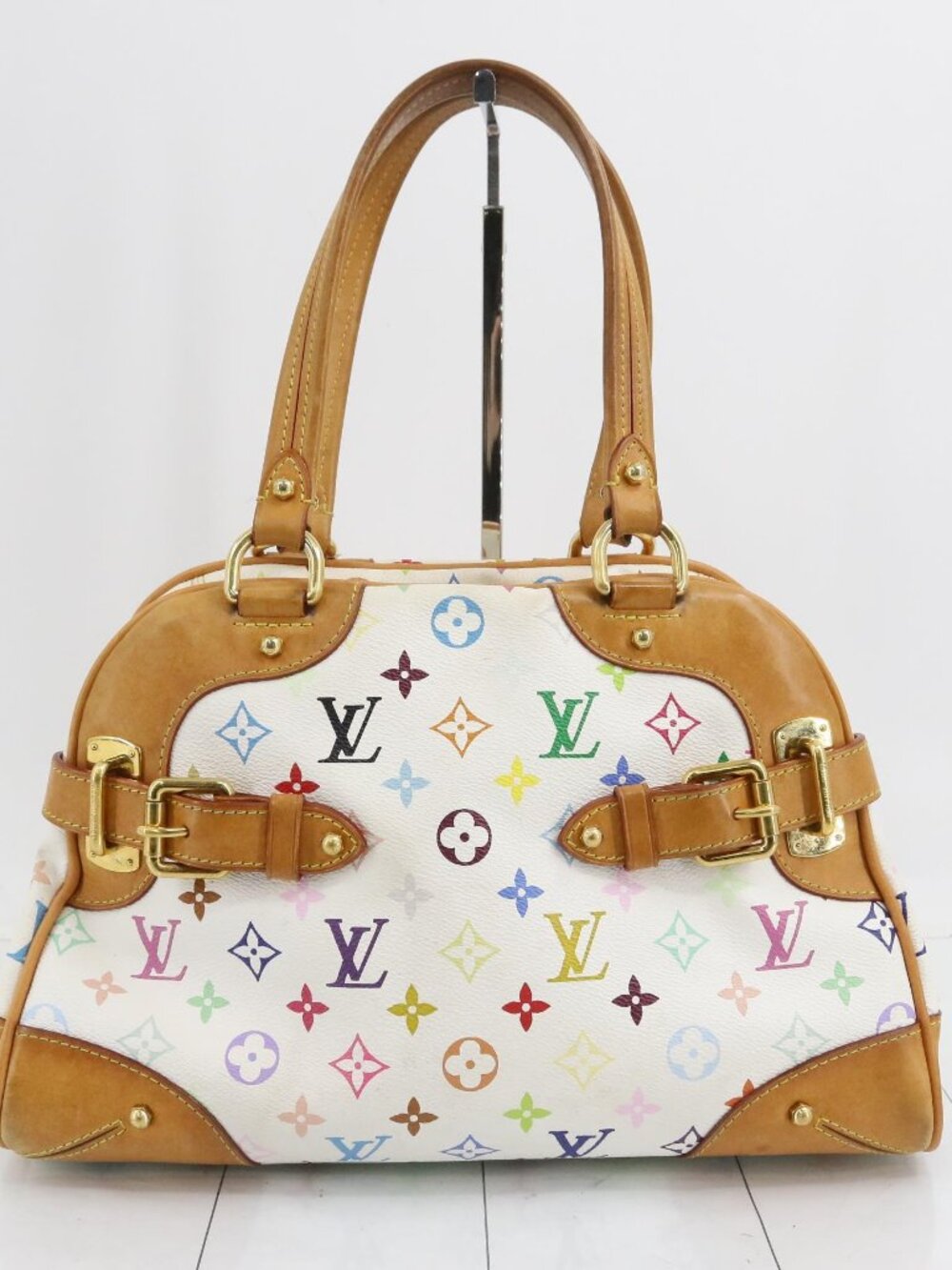 Louis Vuitton White Murakami Claudia Mono Canvas Satchel with Vachetta Leather